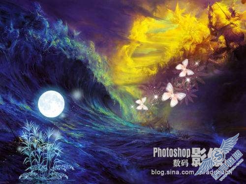 Photoshop制作暗夜梦幻的波涛效果图