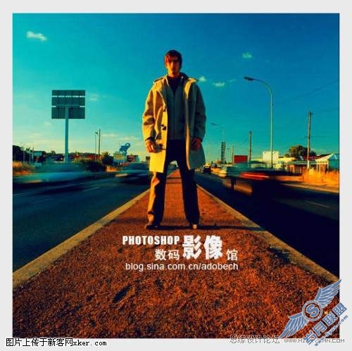Photoshop教程:金色调的公路上的人物照片