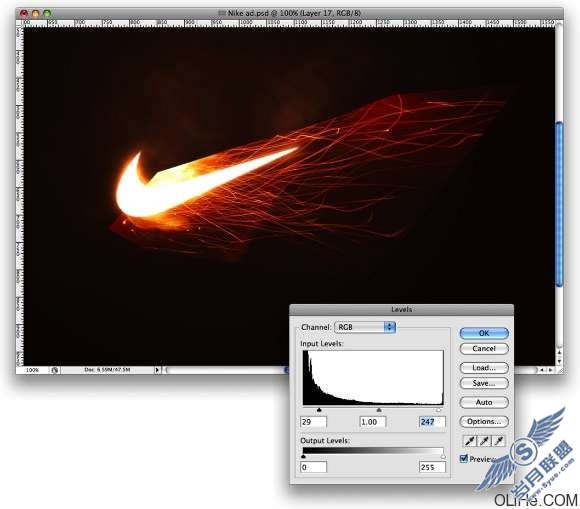 Photoshop制作火焰效果耐克标志【图】_