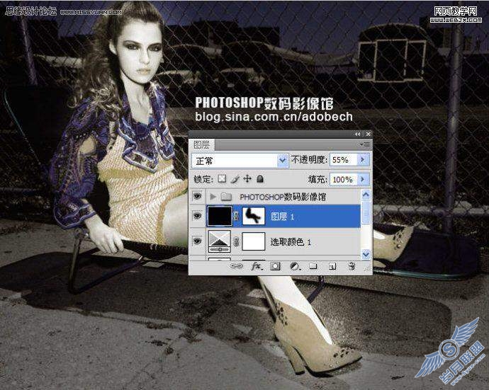 Photoshop教程: 调出灯光下的冷艳色调女人
