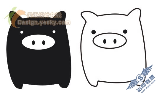 用CorelDraw绘可爱黑白猪图案（图二）