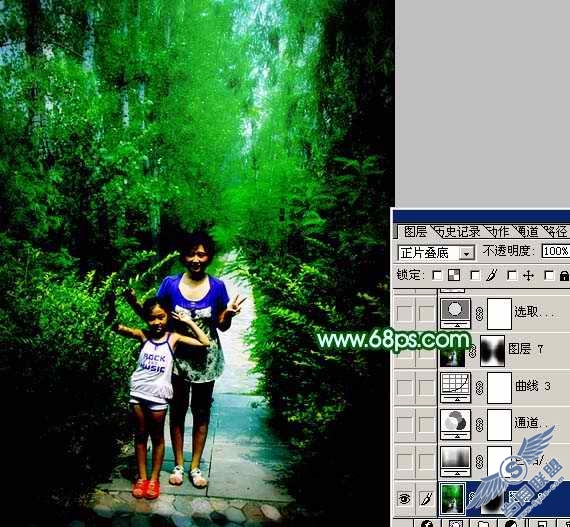 Photoshop调出外景人物照片梦幻的绿色调