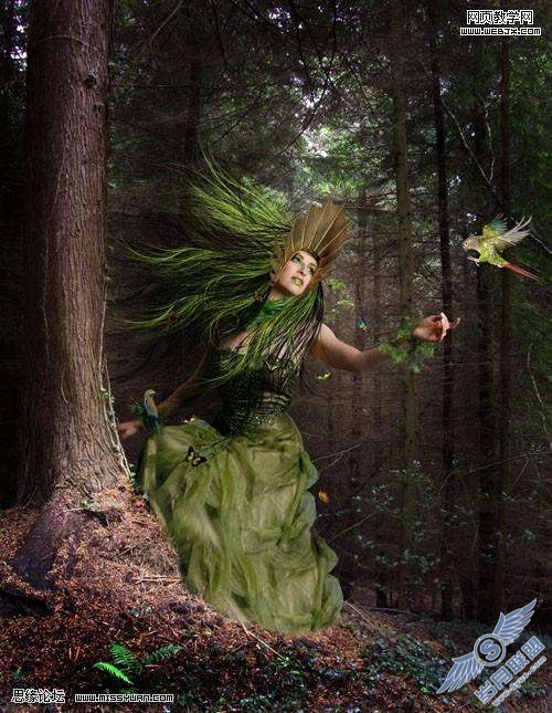Photoshop合成教程：制作幽暗森林里的绿色魔女【图】_