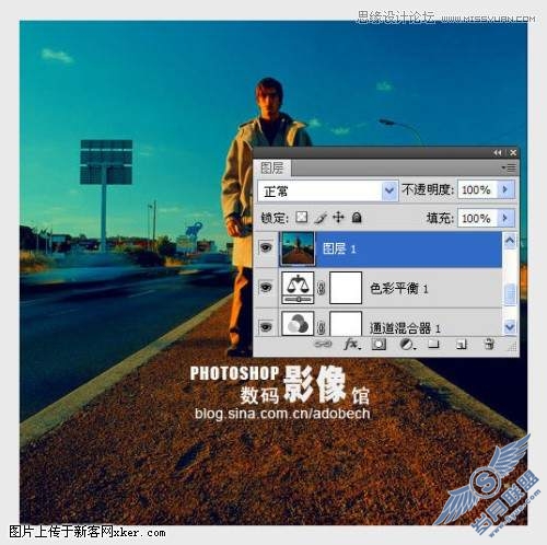 Photoshop教程:金色调的公路上的人物照片
