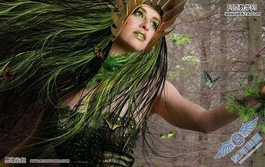 Photoshop合成教程：制作幽暗森林里的绿色魔女【图】_