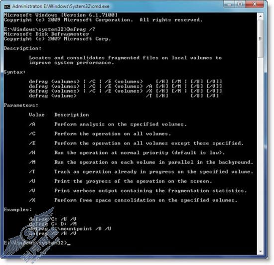 Windows 7中磁盘碎片整理命令Defrag