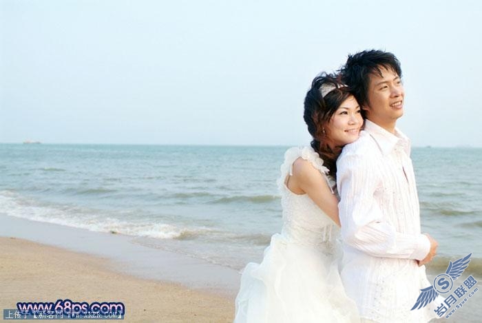 Photoshop打造浪漫的海景婚片