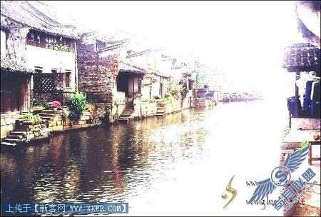 Photoshop把江南水乡变淡彩水墨画
