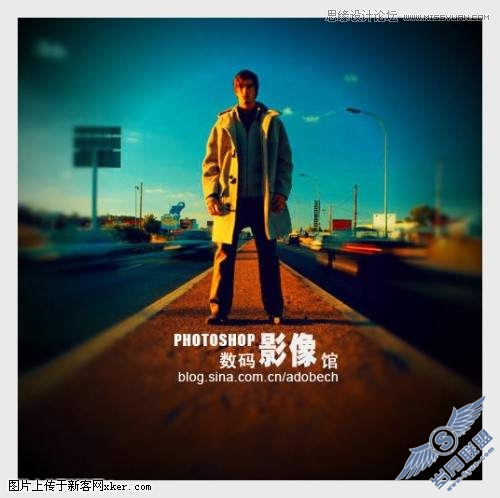 Photoshop教程:金色调的公路上的人物照片
