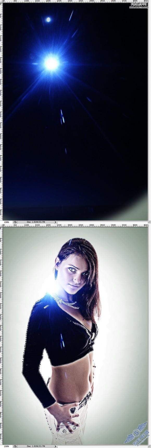 Photoshop教程:美女照片添加时尚炫舞光线特效