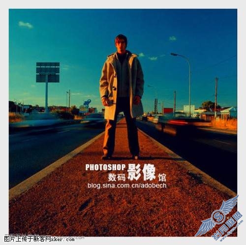 Photoshop教程:金色调的公路上的人物照片