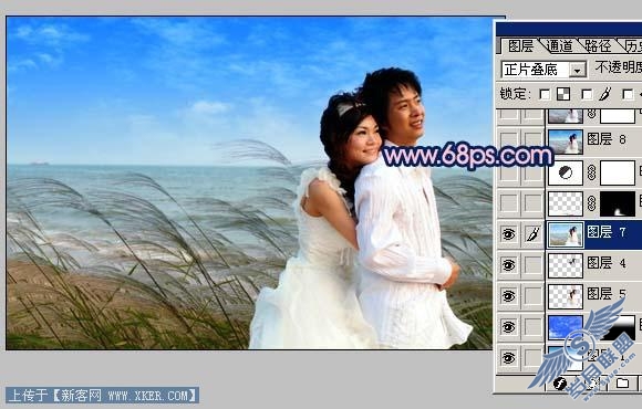 Photoshop打造浪漫的海景婚片