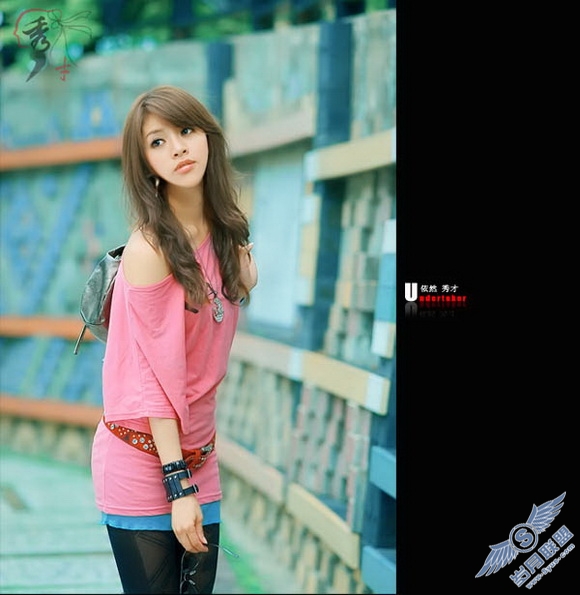 Photoshop调出外景美女流行青粉色