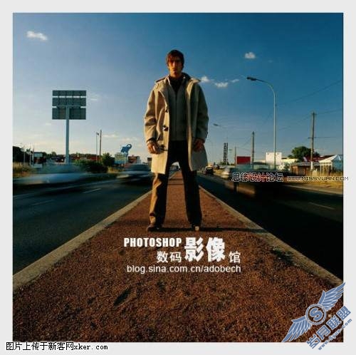 Photoshop教程:金色调的公路上的人物照片