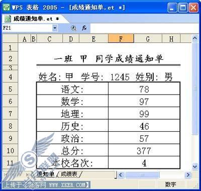 图2 成绩通知单