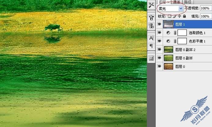 Photoshop合成江南绿意盎然的烟雨诗意图