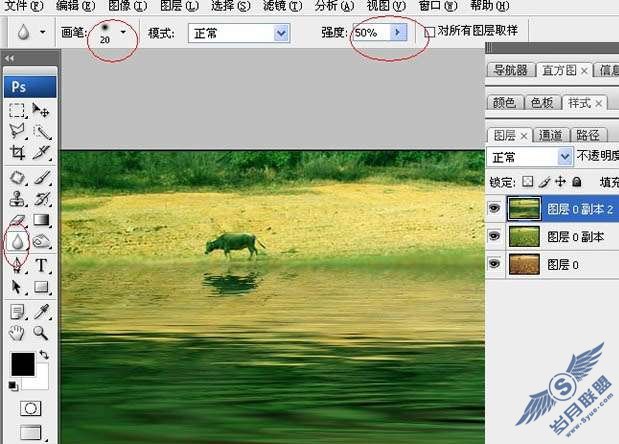 Photoshop合成江南绿意盎然的烟雨诗意图