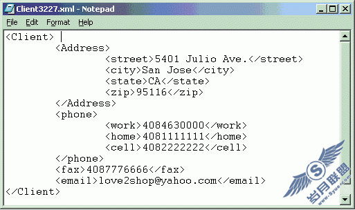 存储在 "clients" 表 "contactinfo" 列中的示例 XML 文档