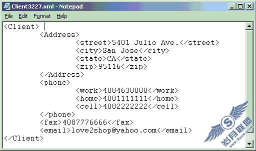 存储在 “clients” 表的 “contactinfo” 列中的样本 XML 文档