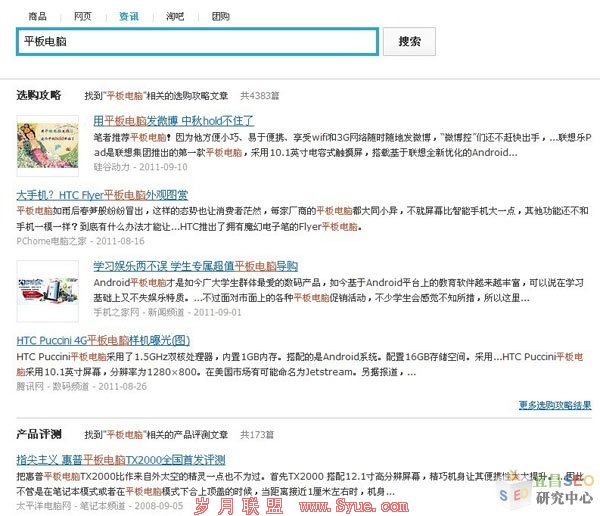 购物资讯搜索测试结果