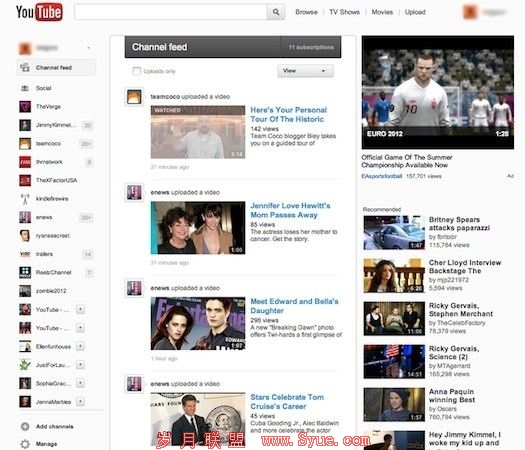 YouTube测试新主页:与Google+类似