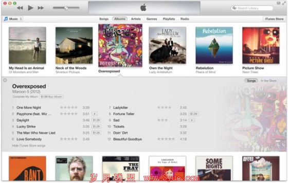 iTunes 11的新专辑视图界面
