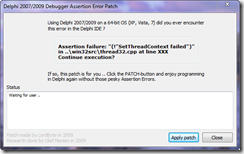 Delphi 2007 Debugger Assertion failure patch /