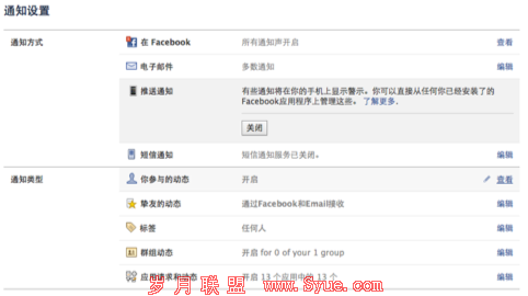 facebook消息通知设置