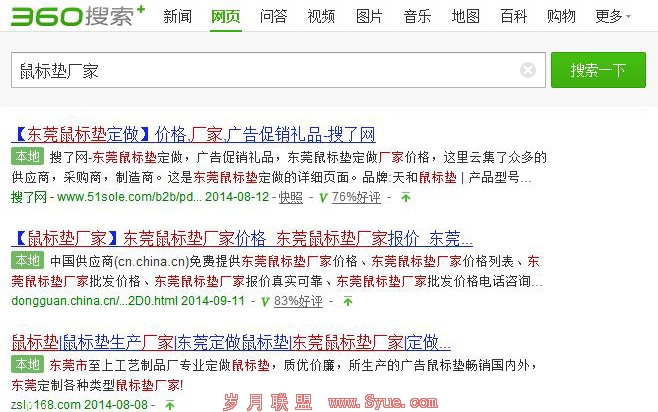 360搜索结果页面截图