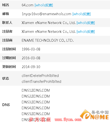 累主或数百万元收购64.com 5年前域名价值61万元