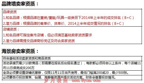 双11淘宝网对商家资质和商品资质