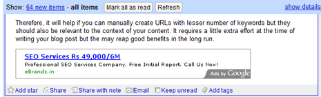 Screenshot - Adsense in RSS