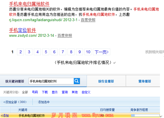 <a href=http://www.syue.com/Digital/Mobile/ target=_blank class=infotextkey>手机</a>来电归属地软件排名情况