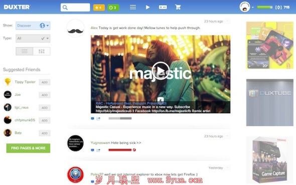 Duxter界面,他们的理想是做一家“关注生活方式的游戏社区”。
